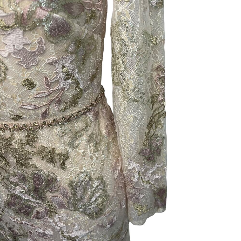 NWOT Mac Duggal blush long sleeve floral applique trumpet style gown - 6 - Picture 9 of 16